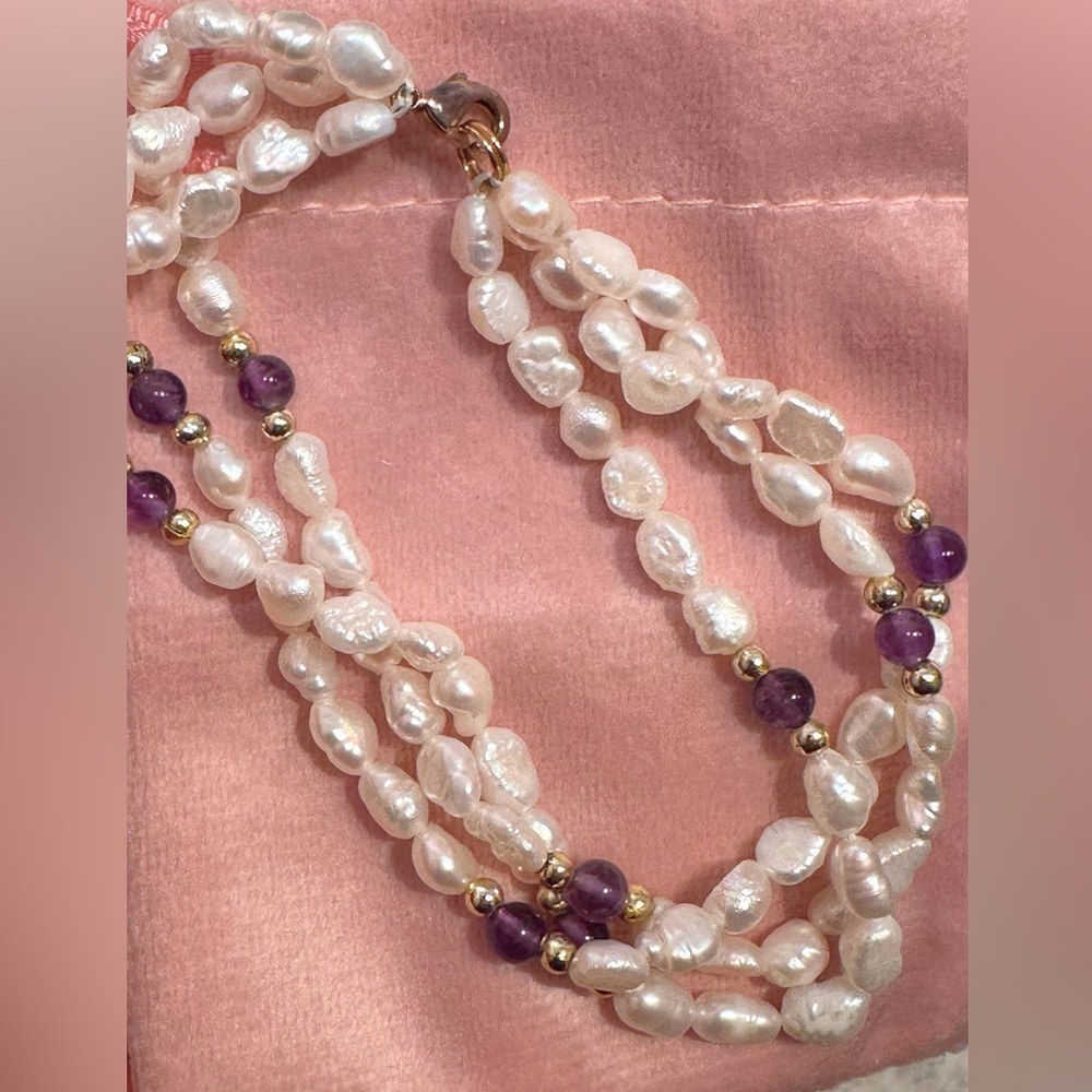 Vintage Freshwater Pearl & Amethyst Bracelet - Picture 2 of 3